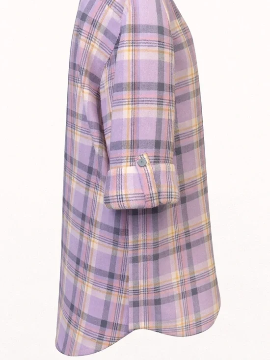 Vine & Love Purple Plaid Button Down Shirt Roll Tab Sleeve M - Picture 3 of 5